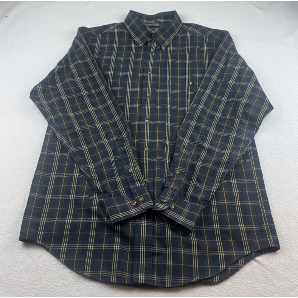 Roundtree & Yorke Blue Plaid Button Down Shirt Men's Size M Wrinkle Free Cotton